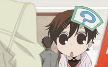 a cartoon girl with a question mark on her head