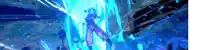 a person is standing in a dark room with a blue light coming out of it .