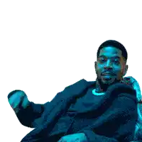 a man is giving a peace sign in front of the word thanks