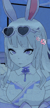 a drawing of a girl with bunny ears and heart shaped sunglasses