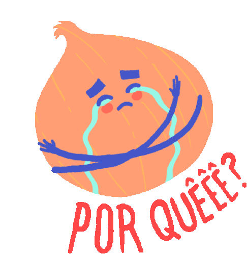 Onion Hugging Itself Asks Why In Portuguese Sticker - Melancholic Onion Crying Por Que Stickers