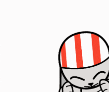 a cartoon character wearing a striped hat with the word than written on it