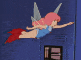 a cartoon of a man holding a fairy with wings