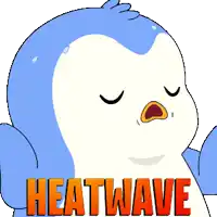 a cartoon of a penguin says heatwave in red