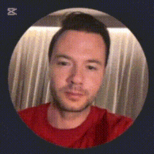 a man in a red shirt is in a circle with the letter x in the corner