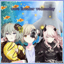 a picture of three anime girls with the words wave breaker wednesday on the bottom