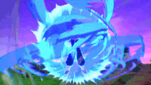 a person is standing in the middle of a blue and purple explosion .