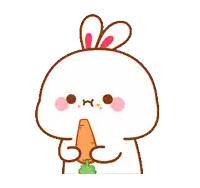 a cartoon rabbit is holding a carrot in its hands and eating it .