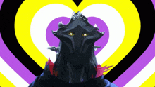 a purple and yellow heart shaped background with a black and white striped background