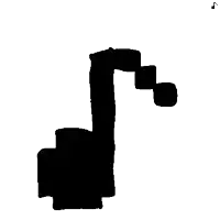 a black silhouette of a music note on a white background