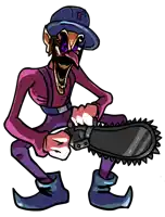 a cartoon drawing of a man holding a chainsaw