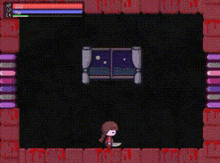 a screenshot of a video game with a girl standing in front of a wall .