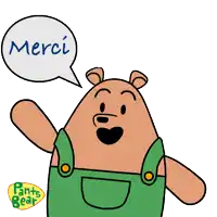a cartoon drawing of a bear with a speech bubble that says merci