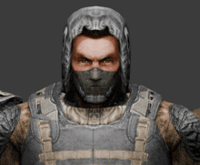 a man with a mask on his face is wearing a hooded jacket