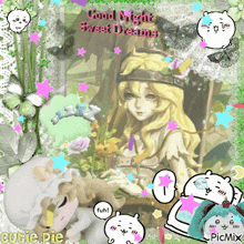 a picture of a girl with the words " good night sweet dreams " on it