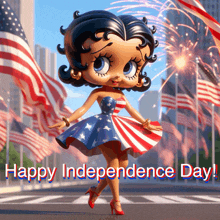 a picture of betty boop with the words happy independence day on the bottom
