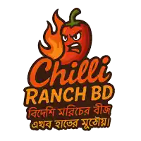 a logo for chilli ranch bd with an angry looking pepper on fire