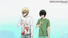 a cartoon drawing of a man holding a glass and another man with a very angry face