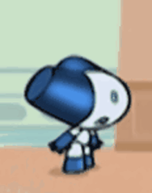 a cartoon character with a blue hat and a number 8 on his face