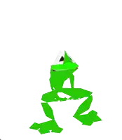 a green frog with a purple mouth and a white background