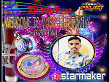 a poster with a picture of a man and the words welcome to music hub family