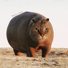 a hippopotamus that looks like a cat standing in the dirt