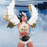 a woman with wings and a belt that says tiffanyluv24 on the bottom