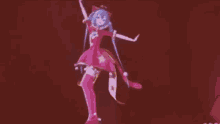a cartoon character is dancing on a stage in a pink dress with stars .