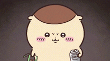 a cartoon character is holding a can of beer in his hand .