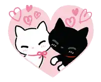 a black cat and a white cat are kissing in a heart