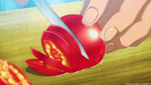 anime tomato chopping tomato knife