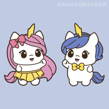 a couple of unicorns standing next to each other with brave unicorn written on the bottom right