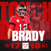a poster for brady shows him wearing a buccaneers jersey