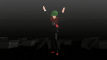 a girl with green hair and a red scarf around her neck