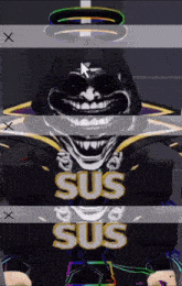 a screenshot of a video game with a skull and the words sus on it