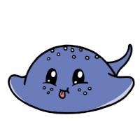 a cartoon drawing of a stingray with its tongue hanging out