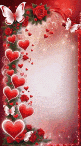 a valentine 's day frame with hearts and butterflies
