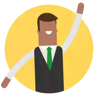 an illustration of a man in a suit and tie with his arms outstretched