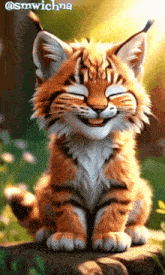 a smiling tiger cub is sitting on a rock with the caption @smwichna