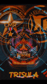 a colorful logo for tbmc reborn with the name trisula at the bottom