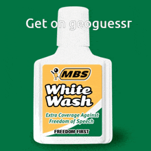 a bottle of white wash has a green background