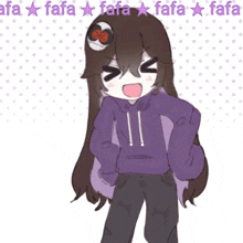 a drawing of a girl wearing a purple hoodie with the words fafa fafa fafa fafa fafa fafa