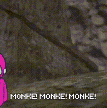 a cartoon of a monkey with the words monke monke monke written below it