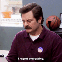 Parks And Rec Ron Swanson GIF - Parks And Rec Ron Swanson I Regret Everything GIFs