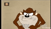 a cartoon character is standing with his hands on his hips and making a face .