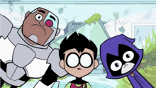 a group of cartoon characters including robin and raven are standing next to each other