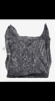 a black plastic bag is sitting on a white background