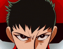 a close up of a cartoon character 's face with a serious look on his face