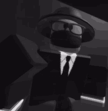 a man in a suit and tie is wearing glasses and a hat .