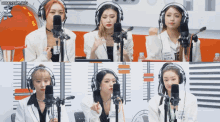 a group of women wearing headphones are sitting in front of microphones with the words honeycam.org at the bottom